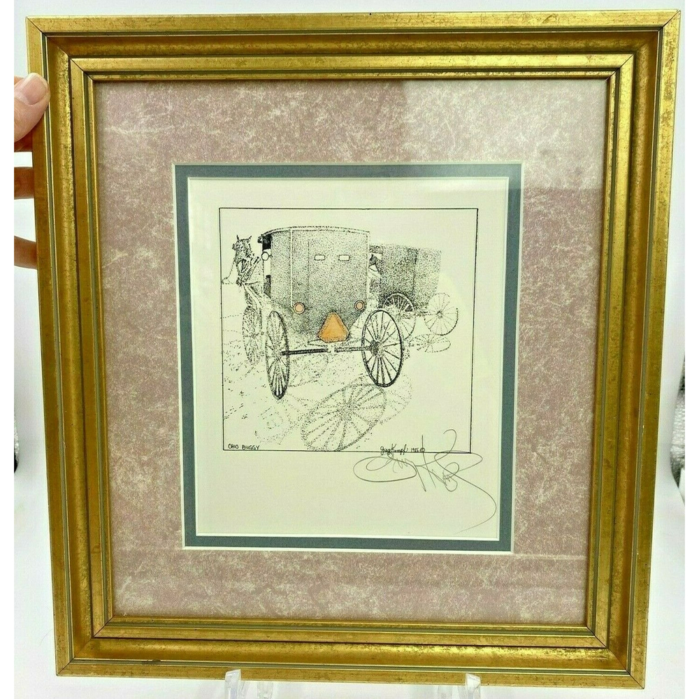 FRAMED PRINT AMISH  "Ohio Buggy" SIGNED BY ARTIST GREG KEMPF 1986 12.5" x 11.5"